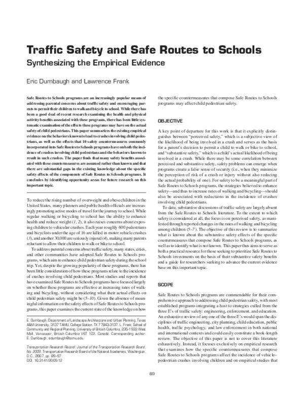 (PDF) Traffic Safety and Safe Routes to Schools Eric Dumbaugh
