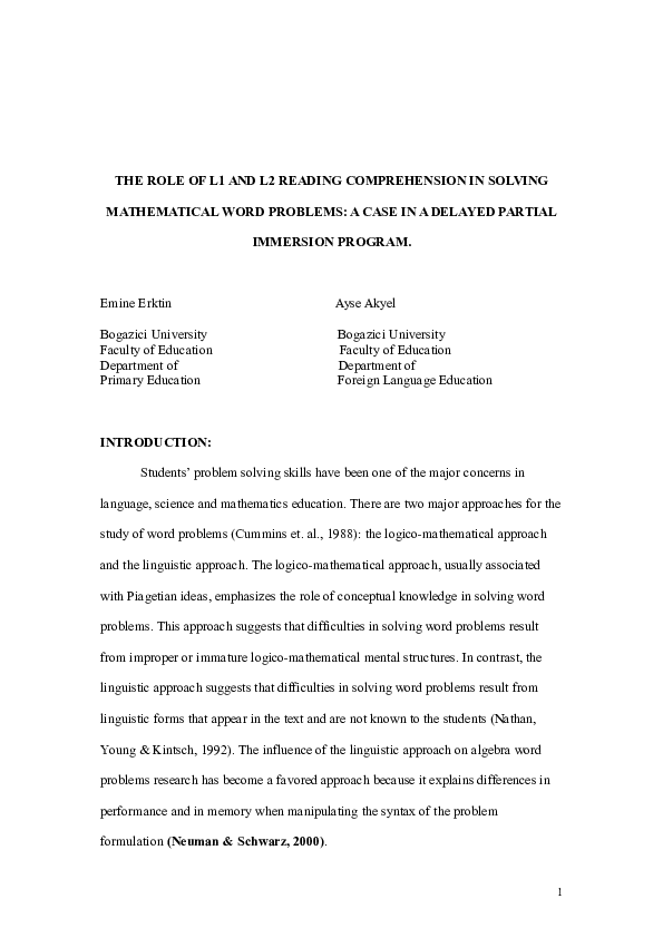 (DOC) The Role of L1 and L2 Reading Comprehension in Solving ...