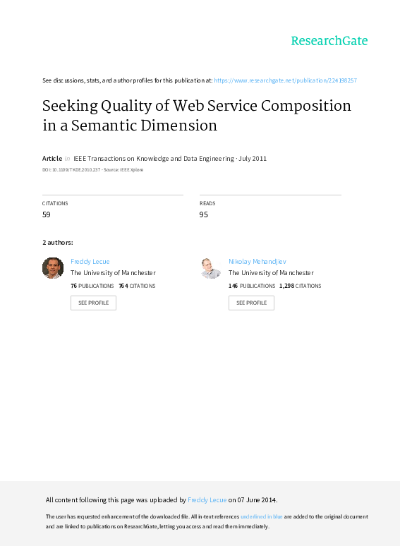 (PDF) Seeking Quality of Web Service Composition in a Semantic Dimension