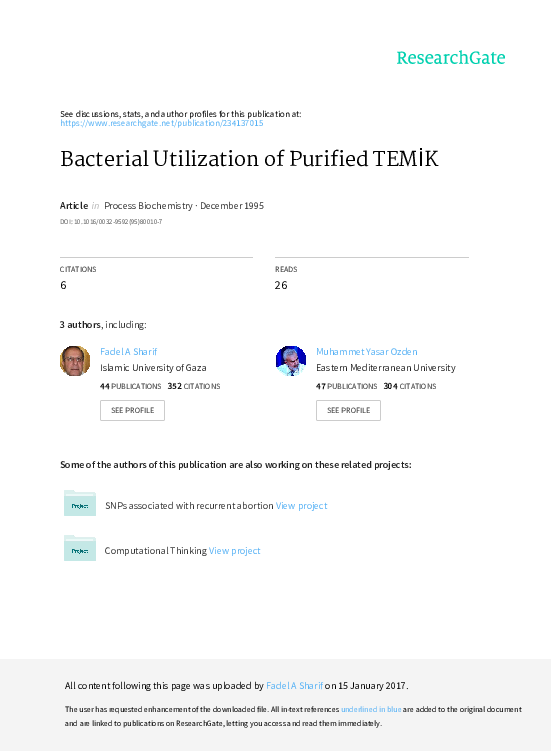 (PDF) Bacterial utilization of purified Temik