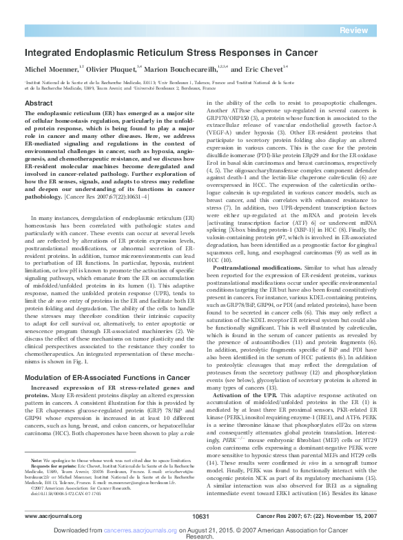 (PDF) Integrated Endoplasmic Reticulum Stress Responses In Cancer