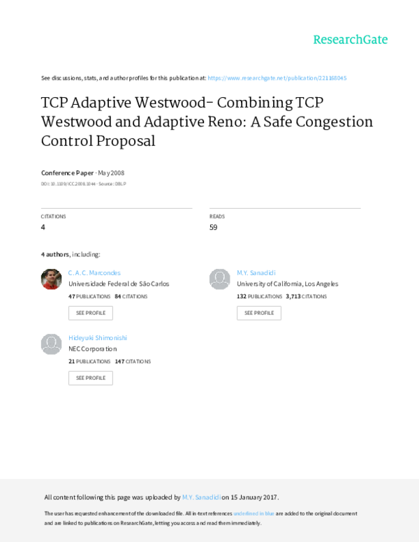 (PDF) TCP Adaptive Westwood-Combining TCP Westwood and Adaptive Reno: A ...