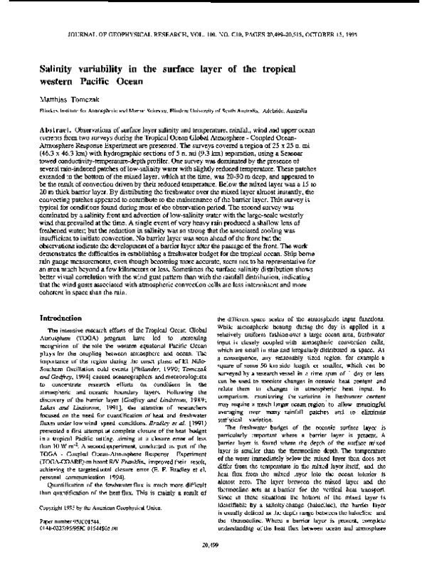 (PDF) Salinity variability in the surface layer of the tropical western ...