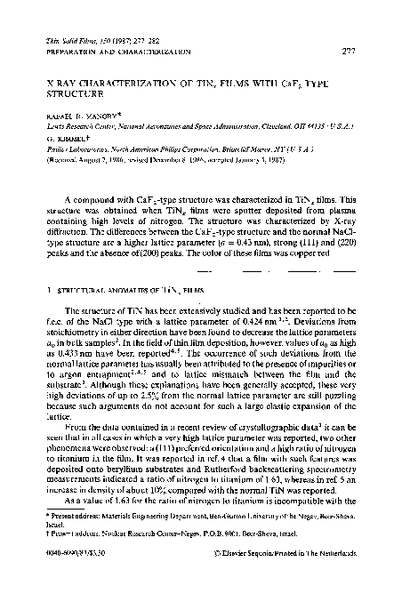 (PDF) X-ray characterization of tinx films with CaF2-type structure