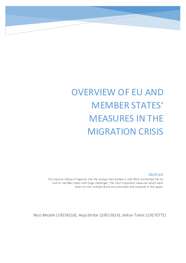 (PDF) Overview of EU and Member States' measures in migration crisis