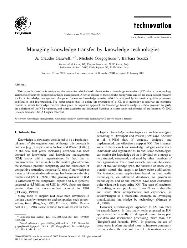 (PDF) Managing knowledge transfer by knowledge technologies