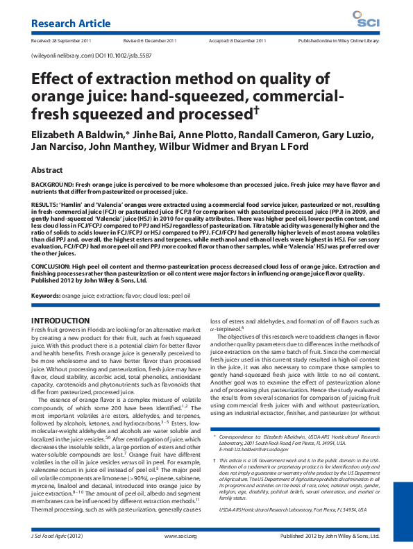 (PDF) Effect of extraction method on quality of orange juice hand
