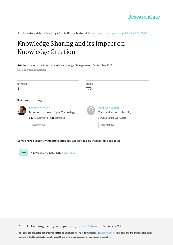 (PDF) Knowledge Sharing and its Impact on Knowledge Creation