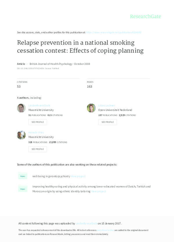 (PDF) Relapse prevention in a national smoking cessation contest