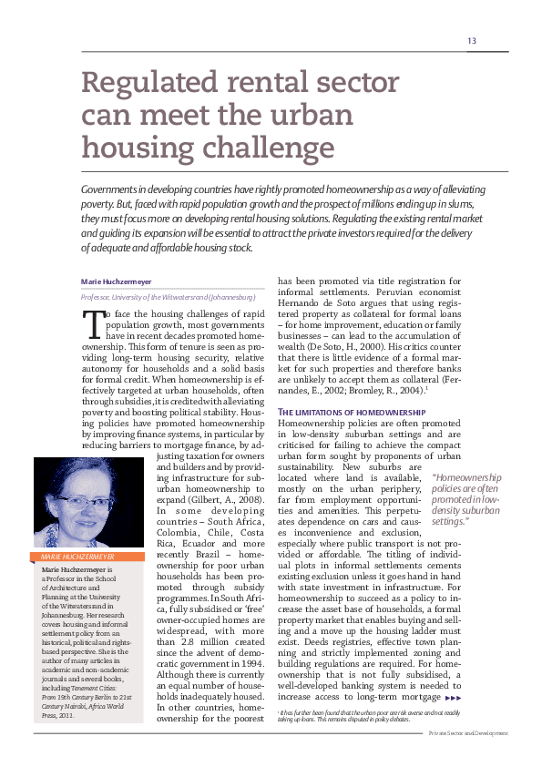 (PDF) Regulated rental sector can meet the urban housing challenge