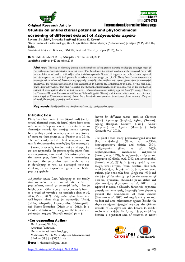 (PDF) Studies on antibacterial potential and phytochemical screening of ...