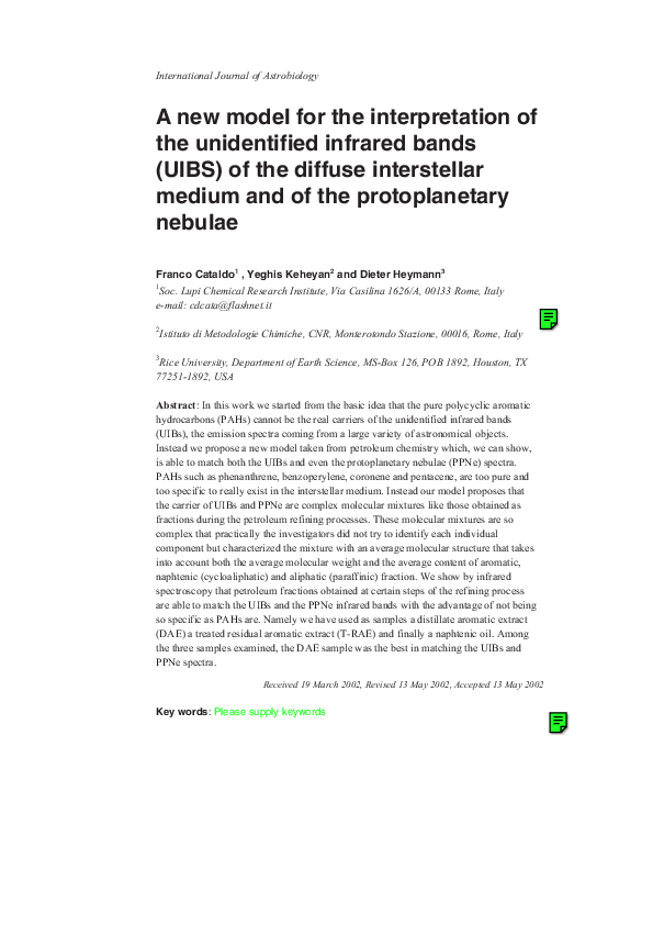 (PDF) A new model for the interpretation of the unidentified infrared ...