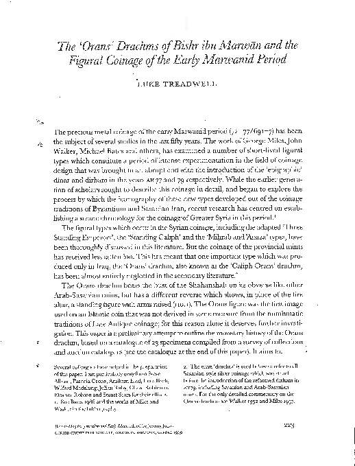(PDF) The 'Orans' Drachms of Bishr ibn Marwan and the Figural Coinage