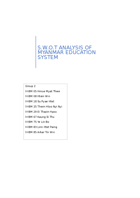(DOC) Swot analysis of myanmar education system Linn Htet Paing