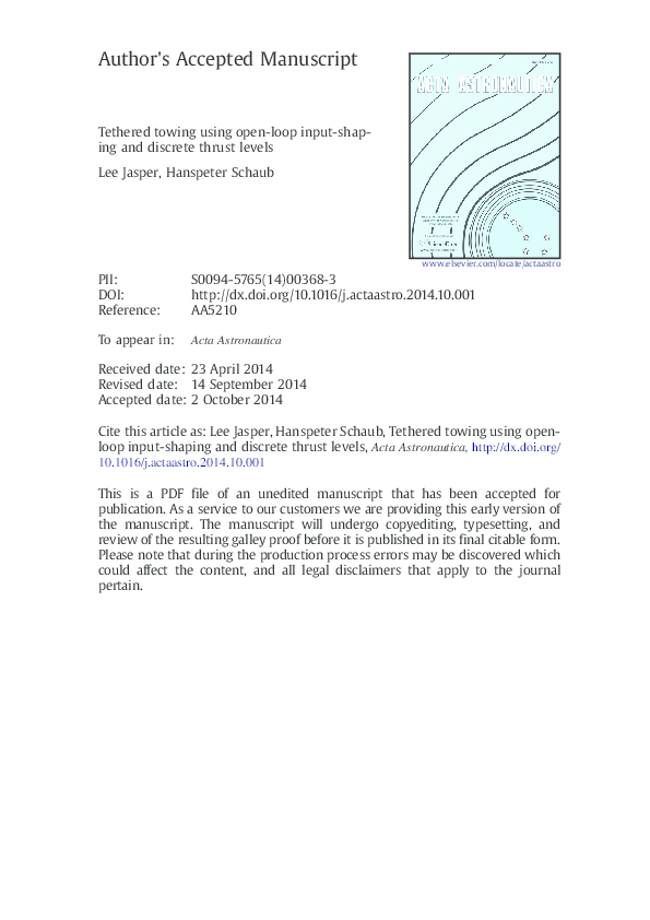  pdf tethered towing using open loop input shaping and discrete thrust