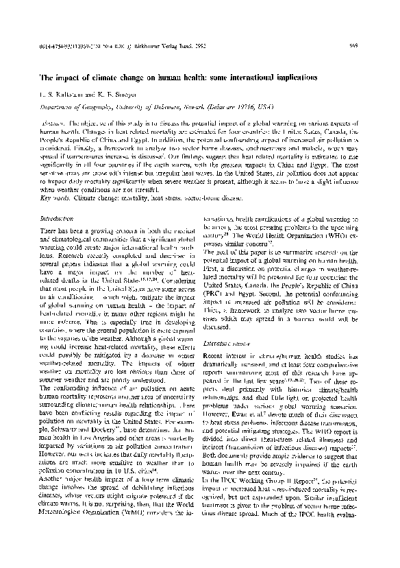 (PDF) The impact of climate change on human health: some international ...