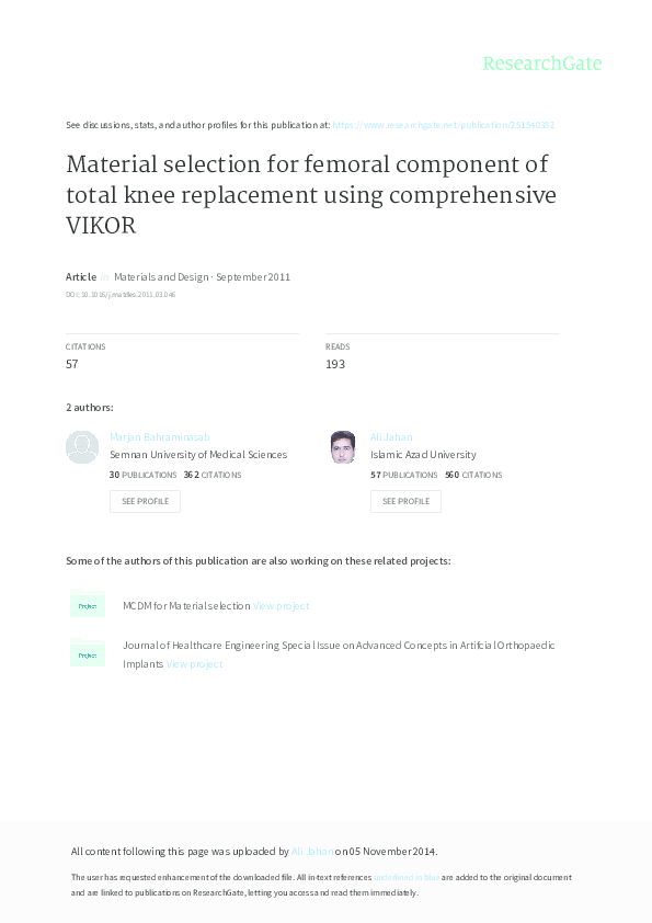 (PDF) Material selection for femoral component of total knee ...