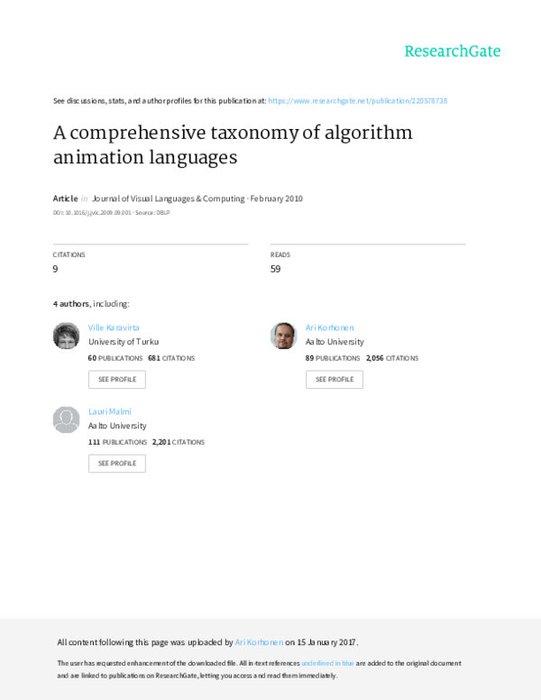 (PDF) A comprehensive taxonomy of algorithm animation languages