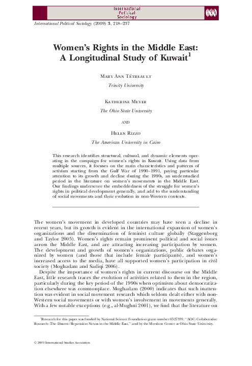 (PDF) Women's Rights in the Middle East: A Longitudinal Study of Kuwait