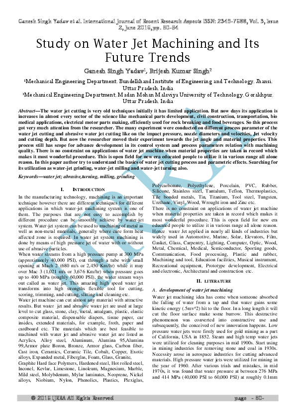 (PDF) Study on Water Jet Machining and Its Future Trends International Journal of Recent