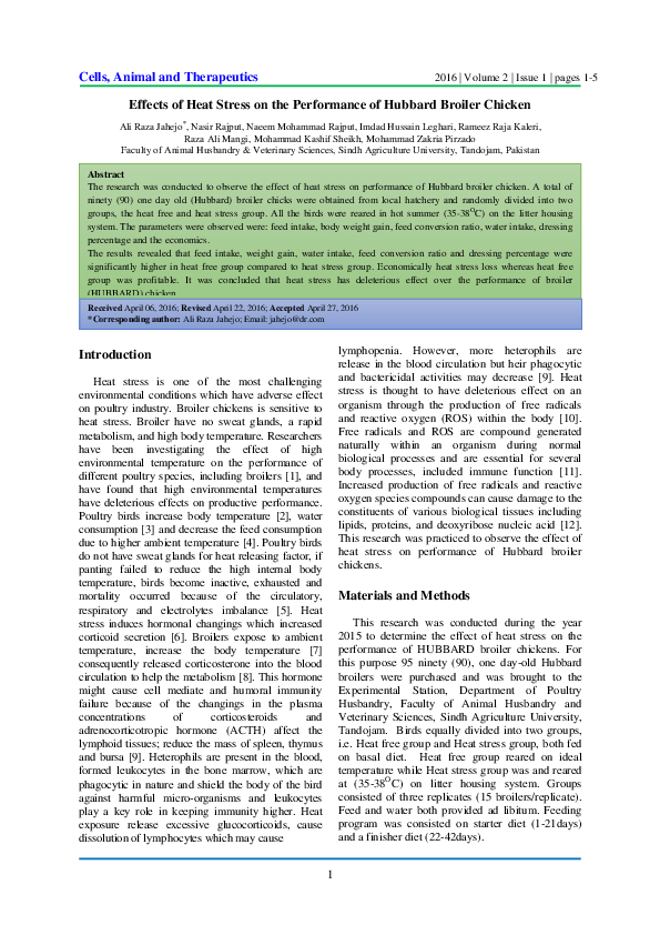(PDF) Effects of Heat Stress on the Performance of Hubbard Broiler Chicken