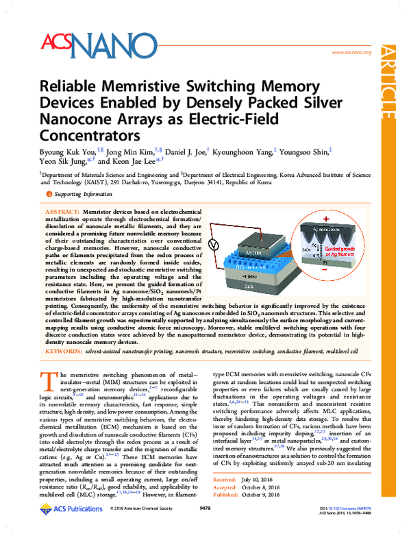 (PDF) Reliable Memristive Switching Memory Devices Enabled by Densely ...