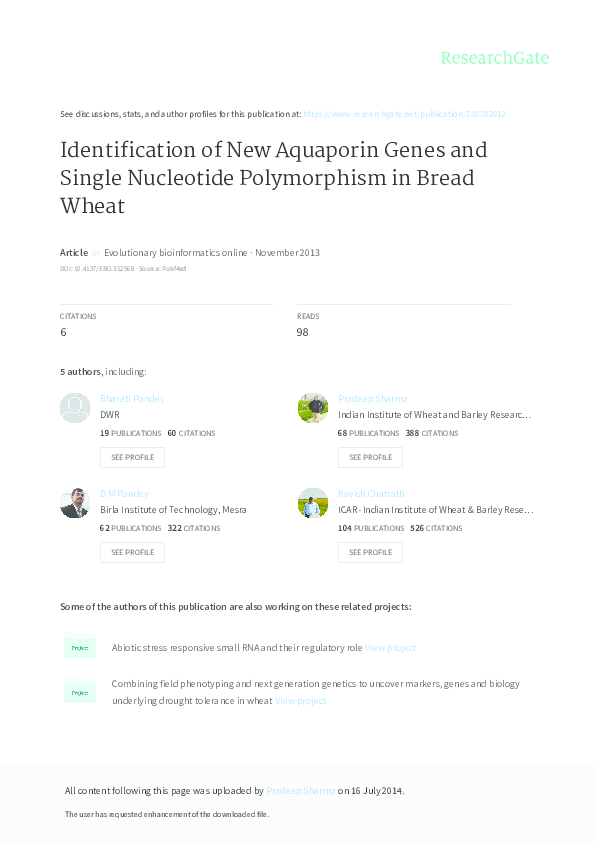 (PDF) Identification of New Aquaporin Genes and Single Nucleotide ...