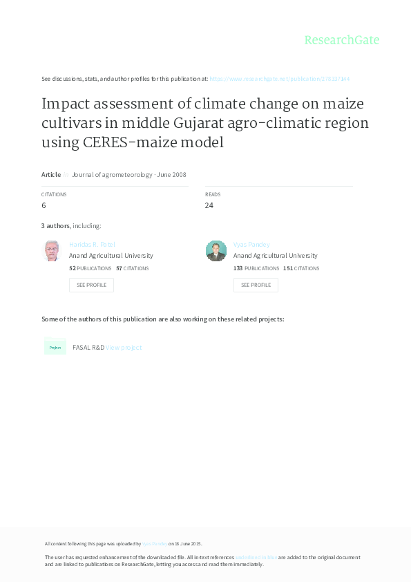 (PDF) Impact assessment of climate change on maize cultivars in middle ...