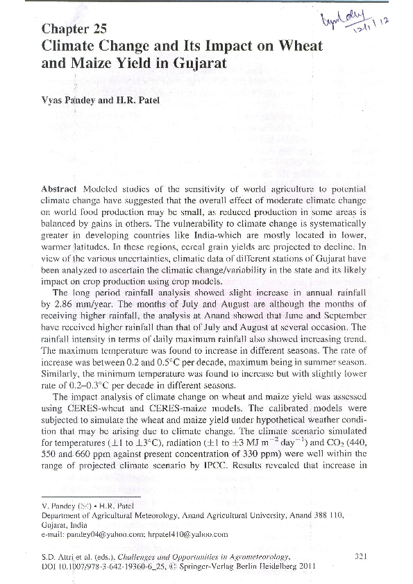(PDF) Climate Change and Its Impact on Wheat and Maize Yield in Gujarat