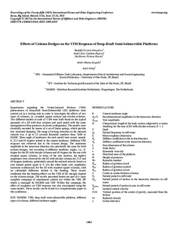 (PDF) Effects of Column Designs on the VIM Response of Deep-Draft Semi ...