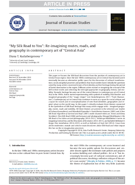 " My Silk Road to You " : Re-imagining routes, roads, and geography in contemporary art of " Central Asia "