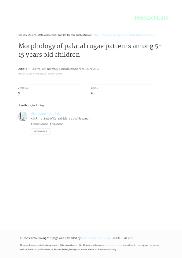 (PDF) Morphology of palatal rugae patterns among 5-15 years old children