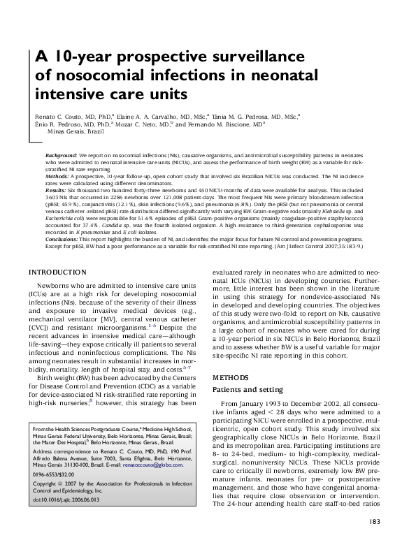 (PDF) A 10-year prospective surveillance of nosocomial infections in ...