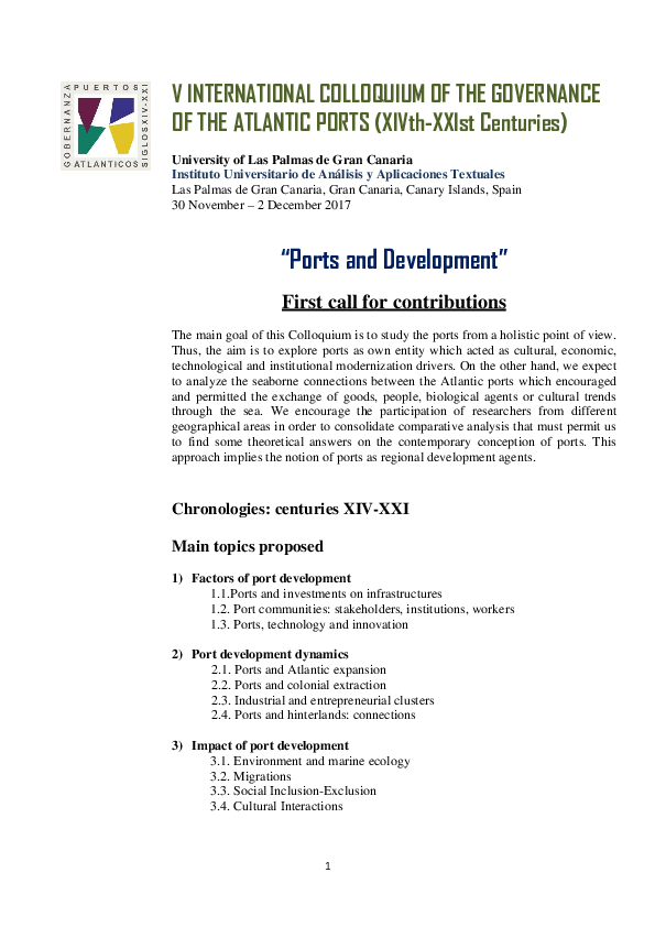 (PDF) CALL FOR PAPERS - PORTS AND DEVELOPMENT - 5th INTERNATIONAL ...