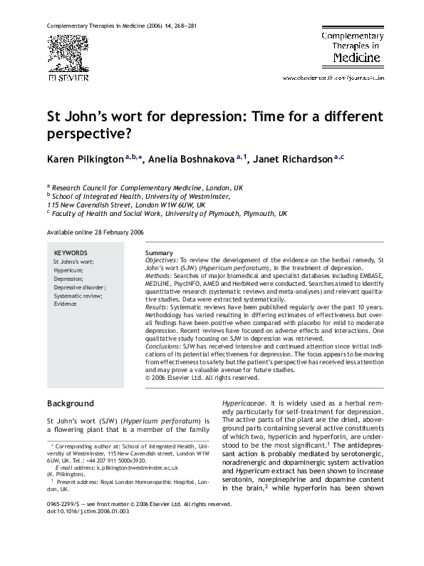 (PDF) St John's wort for depression Time for a different perspective