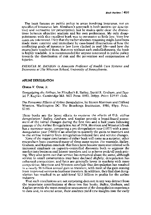 (PDF) The economic effects of airline deregulation