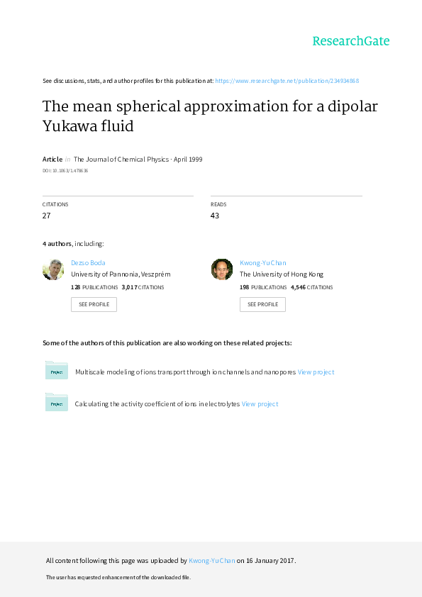 (PDF) The mean spherical approximation for a dipolar Yukawa fluid
