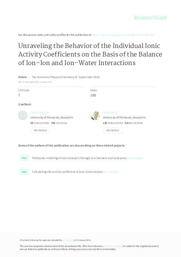 (PDF) Unraveling the behavior of the individual ionic activity ...