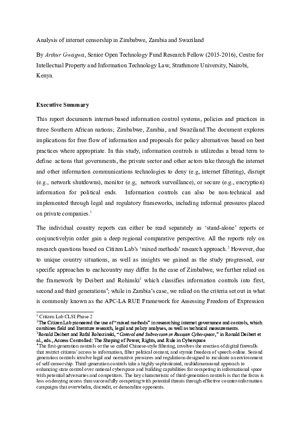 (DOC) Analysis of censorship in Zimbabwe, Zambia and Swaziland