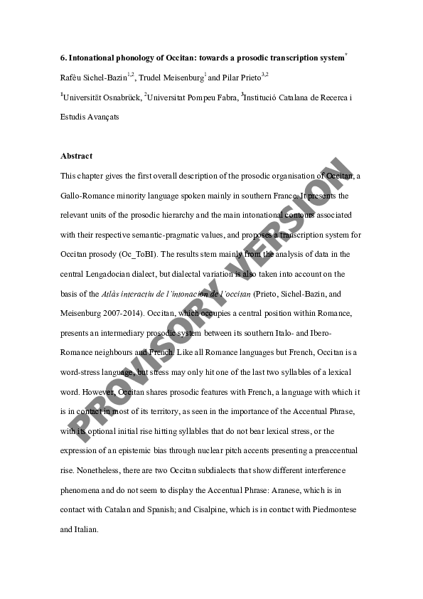 (PDF) Intonational phonology of Occitan: towards a prosodic ...
