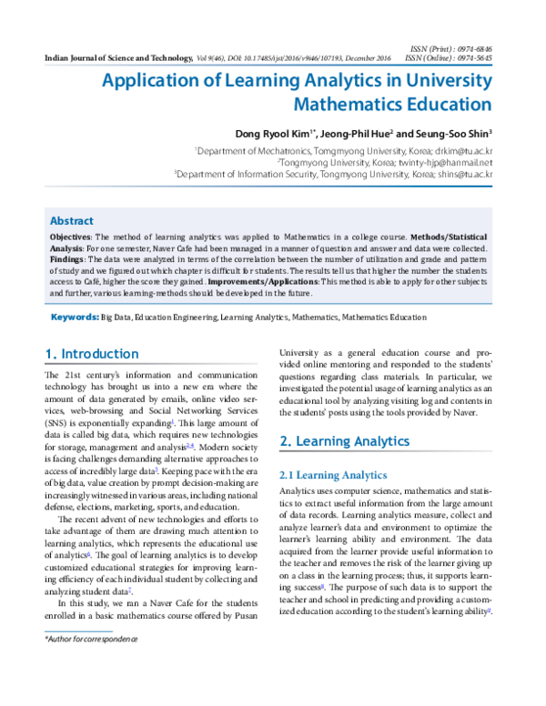 (PDF) Application of Learning Analytics in University Mathematics Education