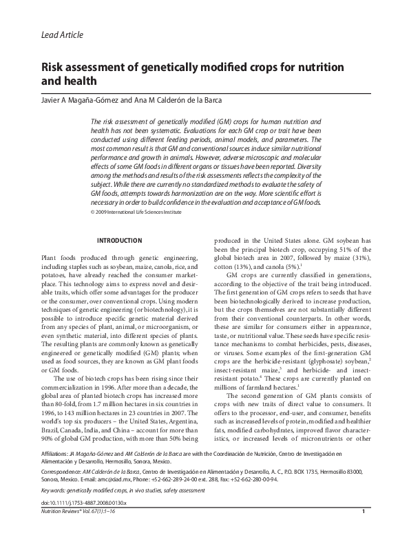 (PDF) Risk assessment of genetically modified crops for nutrition and ...