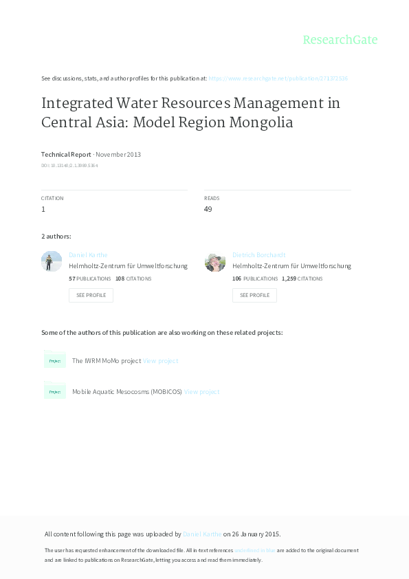 (PDF) Integrated Water Resources Management in Central Asia: Model ...