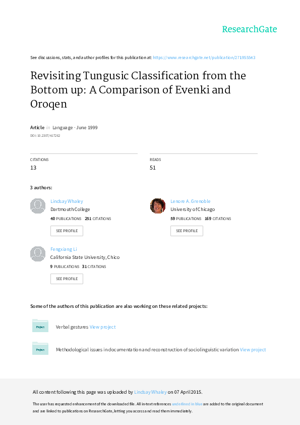 Pdf Revisiting Tungusic Classification From The Bottom Up A