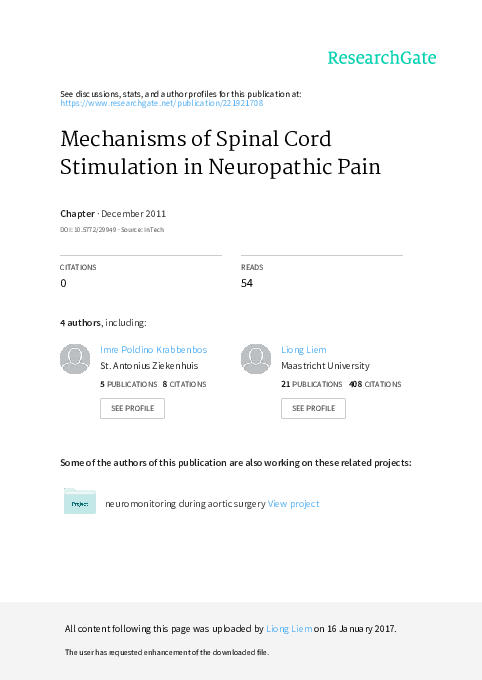 (PDF) Mechanisms of Spinal Cord Stimulation in Neuropathic Pain