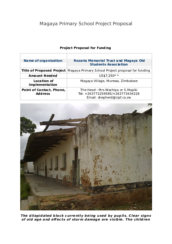 (DOC) Magaya Primary School Project Proposal Project Proposal for ...