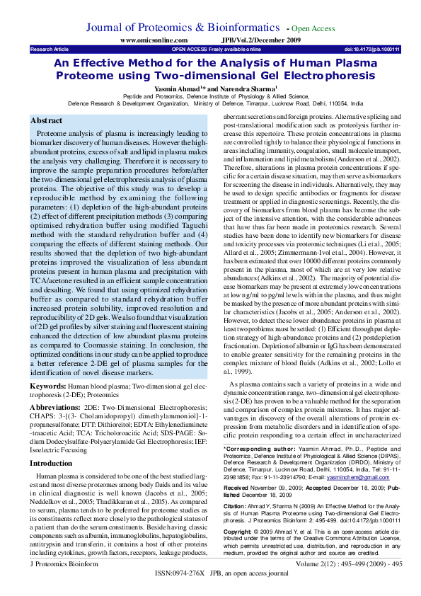 (PDF) An Effective Method for the Analysis of Human Plasma Proteome ...
