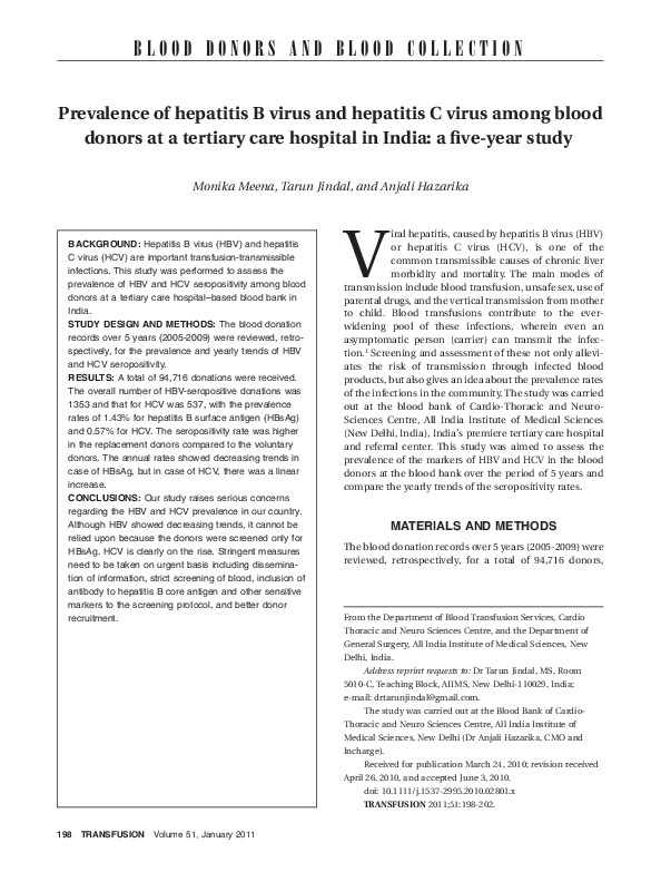 (PDF) Prevalence of hepatitis B virus and hepatitis C virus among blood ...