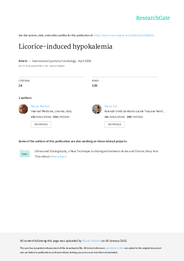 (PDF) Licoriceinduced hypokalemia Nicola Mumoli Academia.edu