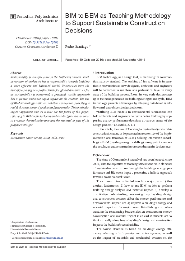 (PDF) BIM to BEM as Teaching Methodology to Support Sustainable ...